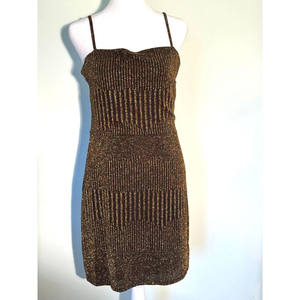 Francesca's Lurex Gold & Black mini sheath dress